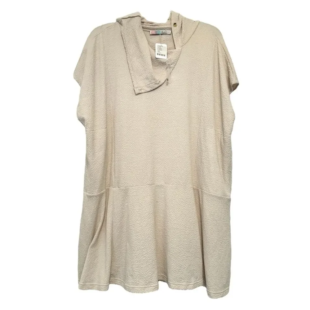 NWT Free People Beach Cowl Button Neck Gauze Oversized Cover Up Dress Beige XS/S